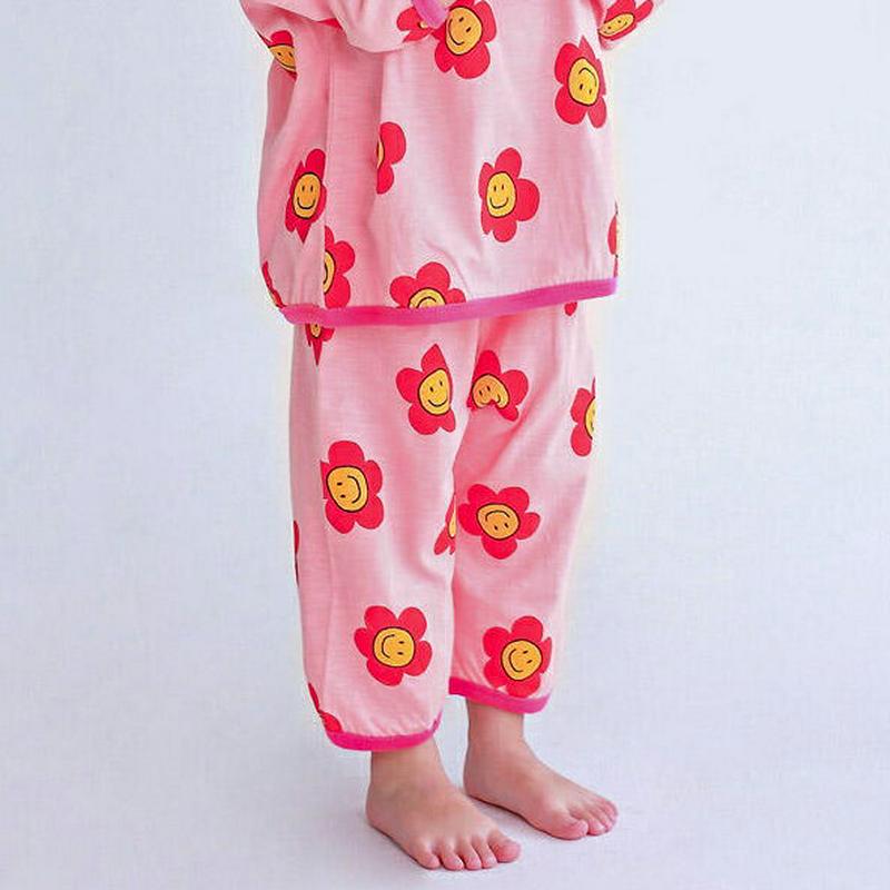 スマイルフラワーパジャマパンツ・p007547 キッズ【3~8才】【uw】【パジャマ ルームウェア 部屋着 パンツ ズボン スマイル カジュアル ラフ 女の子 男の子 韓国 韓国子供服 子供 こども 子供服 こども服】【KIDS】