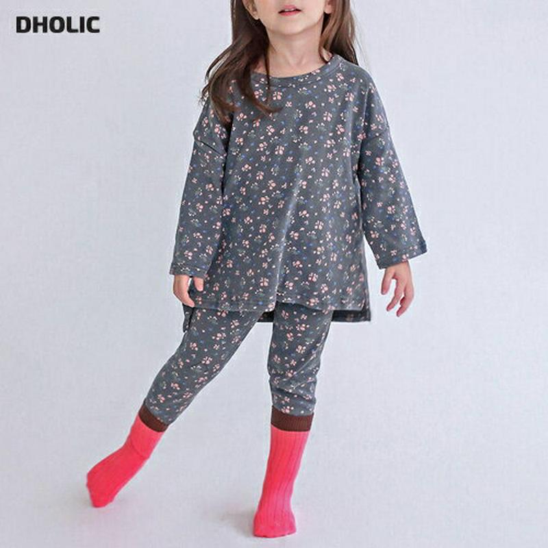 小花柄ルームウェア上下SET・p007558 キッズ【3~8才】【uw】【ルームウェア 部屋着 パジャマ 長袖 パンツ ズボン 花柄 小花柄 フラワー 可愛い かわいい 女の子 韓国 韓国子供服 子供 こども 子供服 こども服】【KIDS】