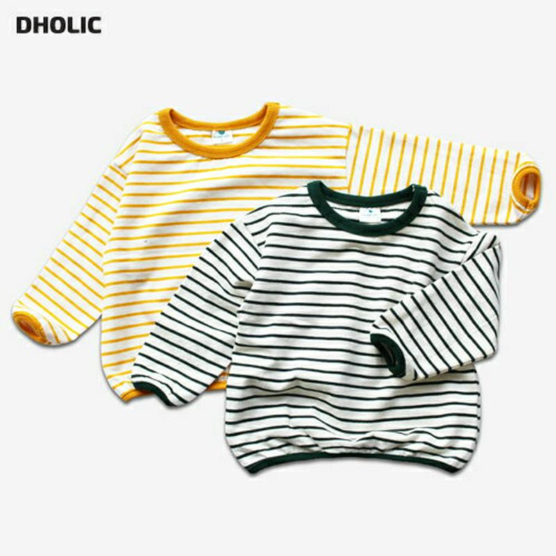 ボーダーパフTシャツ・p007427 キッズ【3~8才】【tops】【トップス Tシャツ 長袖 ロンT パフスリーブ ボーダー 柄 ラフ カジュアル ゆったり 女の子 男の子 春 秋 韓国 韓国子供服 子供 こども 子供服 こども服】【KIDS】