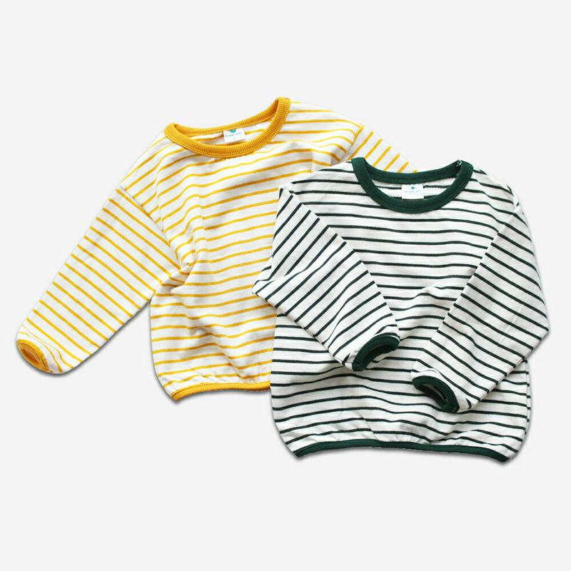 ボーダーパフTシャツ・p007427 キッズ【3~8才】【tops】【トップス Tシャツ 長袖 ロンT パフスリーブ ボーダー 柄 ラフ カジュアル ゆったり 女の子 男の子 春 秋 韓国 韓国子供服 子供 こども 子供服 こども服】【KIDS】
