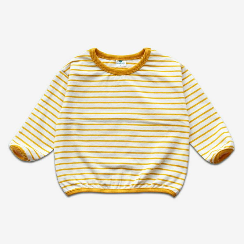 ボーダーパフTシャツ・p007427 キッズ【3~8才】【tops】【トップス Tシャツ 長袖 ロンT パフスリーブ ボーダー 柄 ラフ カジュアル ゆったり 女の子 男の子 春 秋 韓国 韓国子供服 子供 こども 子供服 こども服】【KIDS】
