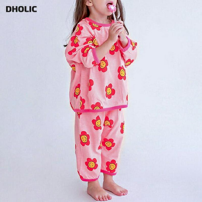 スマイルフラワーパジャマSET・p007556 キッズ【3~8才】【uw】【ルームウェア 部屋着 パジャマ トップス 長袖 パンツ ズボン 花柄 フラワー スマイル 女の子 男の子 韓国 韓国子供服 子供 こども 子供服 こども服】【KIDS】