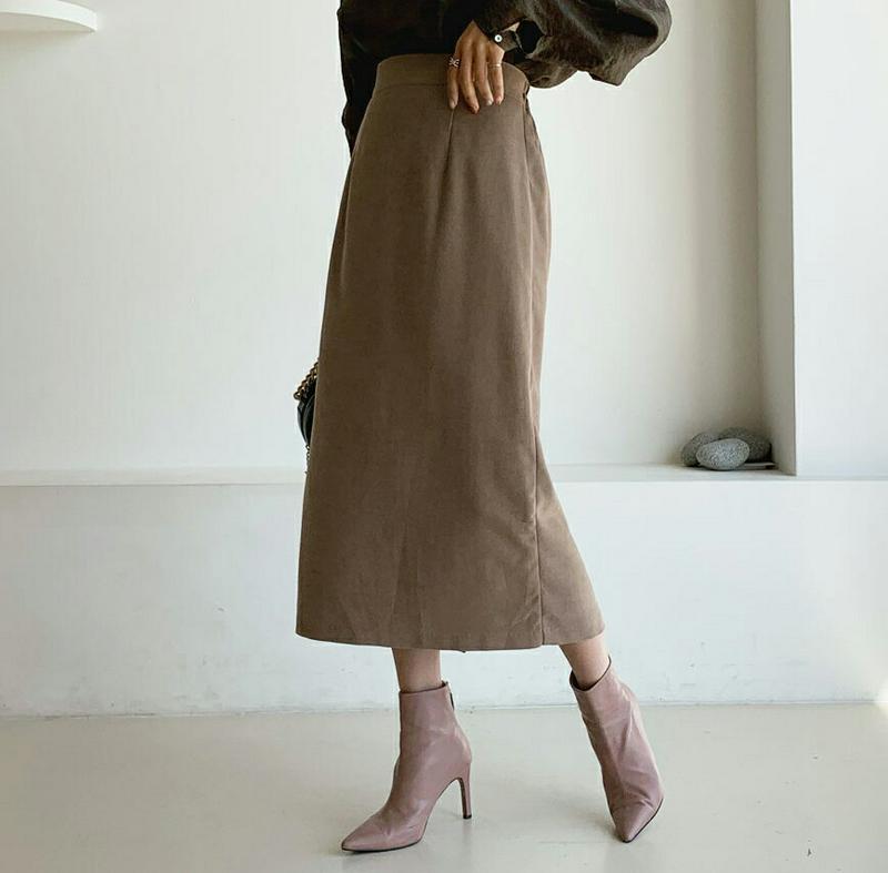 Hラインロングスカート・全4色・b64315 レディース【sk】【韓国 ファッション ボトムス スカート ロング丈 ロングスカート Hライン Hラインスカート シンプル 単色 無地 スリット バックゴム 大人 フェミニン 秋 冬】