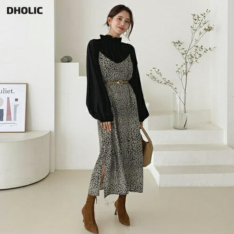 【只今10%OFF】レオパードキャミワンピース・全2色・t64302 レディース【ops】【韓国 ファッション ワンピース ロングワンピース キャミワンピース スリーブレス キャミソール Vネック レオパード柄 ヒョウ柄 スリット 大人 秋】