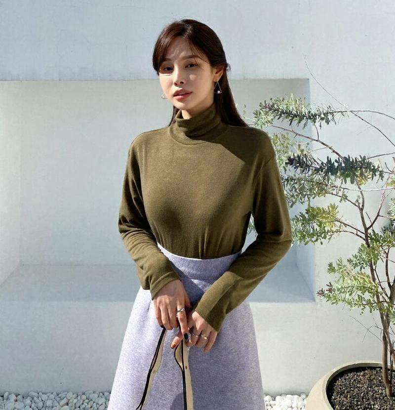 ルーズハイネックTシャツ・全4色・t64595 レディース【tops】【韓国 ファッション トップス Tシャツ ロングスリーブ 