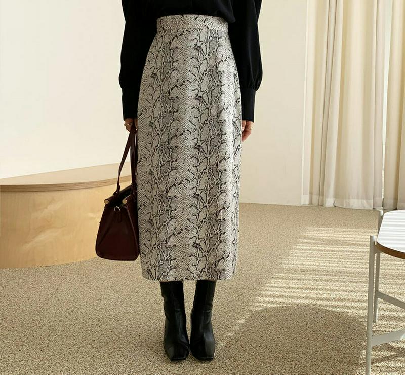 パイソンスキンパターンスカート・全1色・t64319 レディース【sk】【韓国 ファッション ボトムス スカート ロング丈 ロン