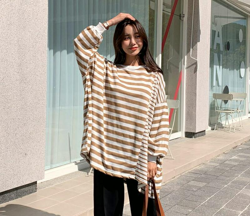ボーダールーズTシャツ・全3色・t64294 レディース【tops】【韓国 ファッション トップス Tシャツ 長袖 ドロップショ