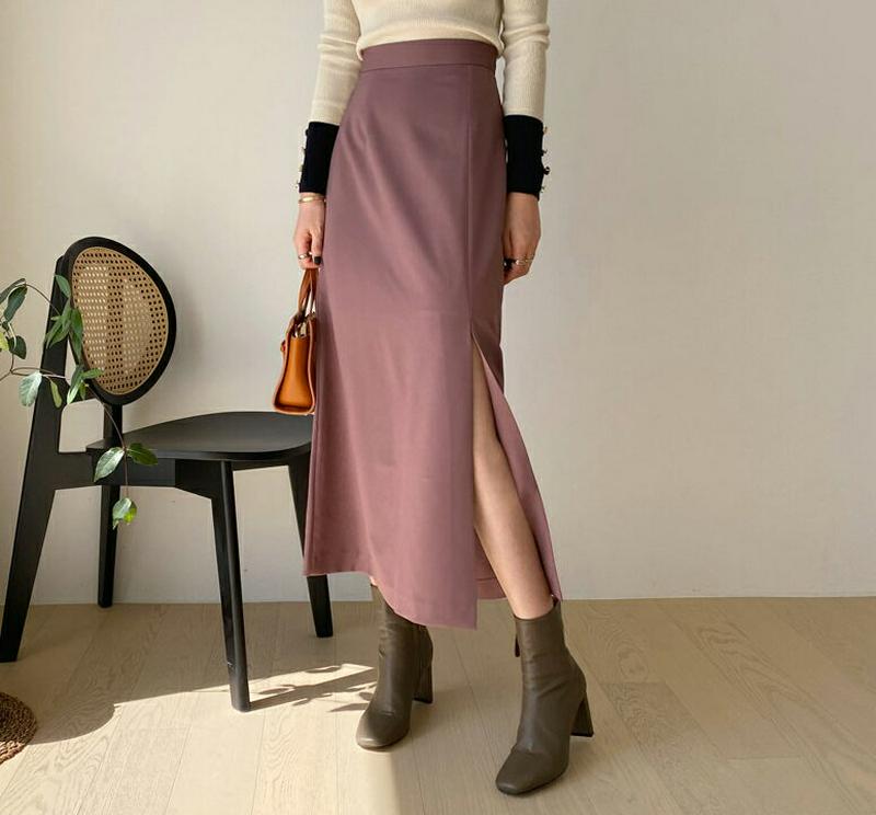 バックゴムスリットスカート・全3色・t64610 レディース【sk】【韓国 ファッション ボトムス スカート ロング丈 ロングス