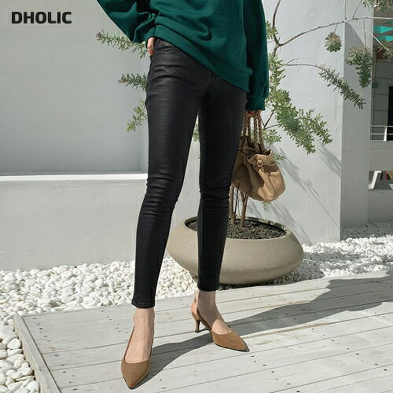 裏起毛グロッシースキニーパンツ・全1色・t64605 レディース【pt】【韓国 ファッション ボトムス ズボン パンツ ロング丈 ロングパンツ スキニー スキニーパンツ グロッシー 裏起毛 シンプル 単色 無地 カジュアル 大人 秋 冬】【ハイホリHIHOLLI】