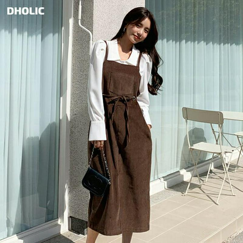 ストリングコーデュロイワンピース・全4色・b64304 レディース【ops】【韓国 ファッション ワンピース ロングワンピース 