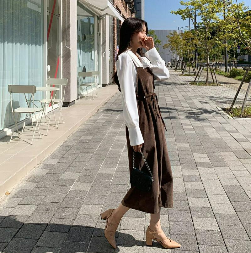 ストリングコーデュロイワンピース・全4色・b64304 レディース【ops】【韓国 ファッション ワンピース ロングワンピース 