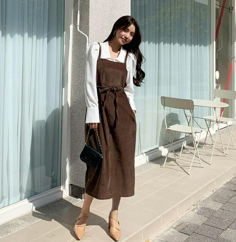 ストリングコーデュロイワンピース・全4色・b64304 レディース【ops】【韓国 ファッション ワンピース ロングワンピース 