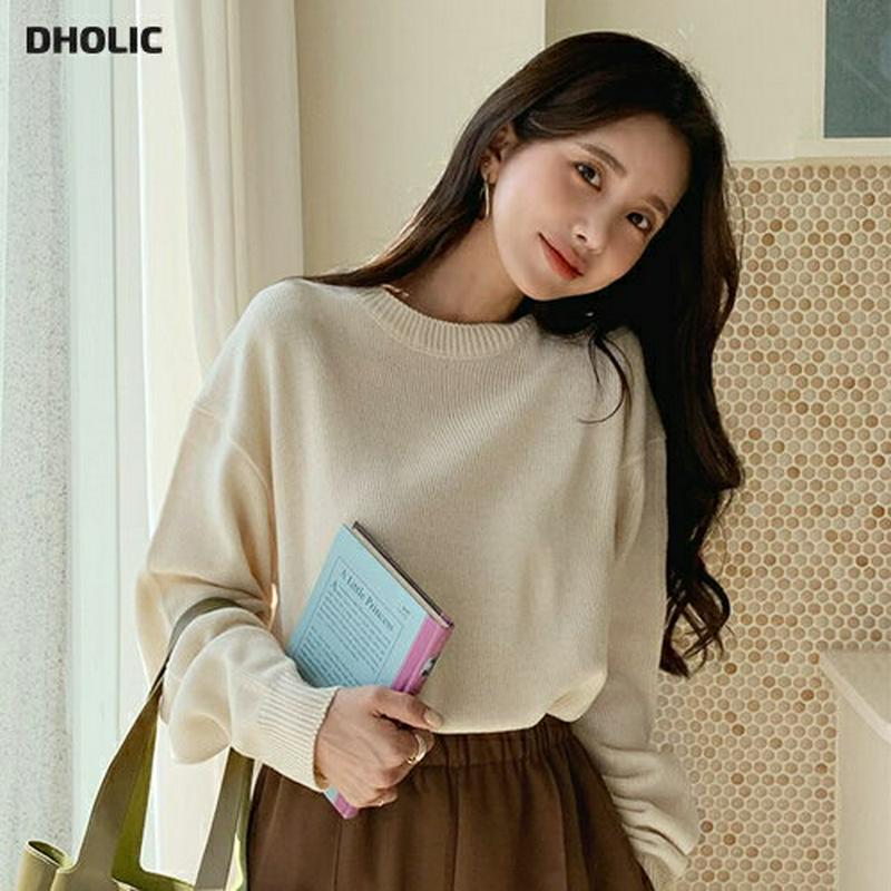 ラウンドルーズニット・全5色・64293 レディース【tops】 韓国ファッション トップス ニット ニットトップス ロングスリーブ 長袖 ラウンドネック リブ シンプル 単色 無地 カジュアル ベーシック ルーズ ゆったり 秋 冬