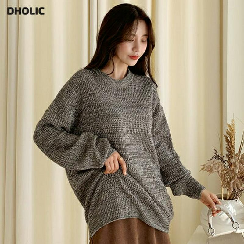 カラーミックスルーズニット・全4色・64297 レディース【tops】【韓国 ファッション トップス ニット ニットトップス ロングスリーブ 長袖 ラウンドネック カラーミックス ルーズ カジュアル オーバーサイズ ゆったり 秋 冬】