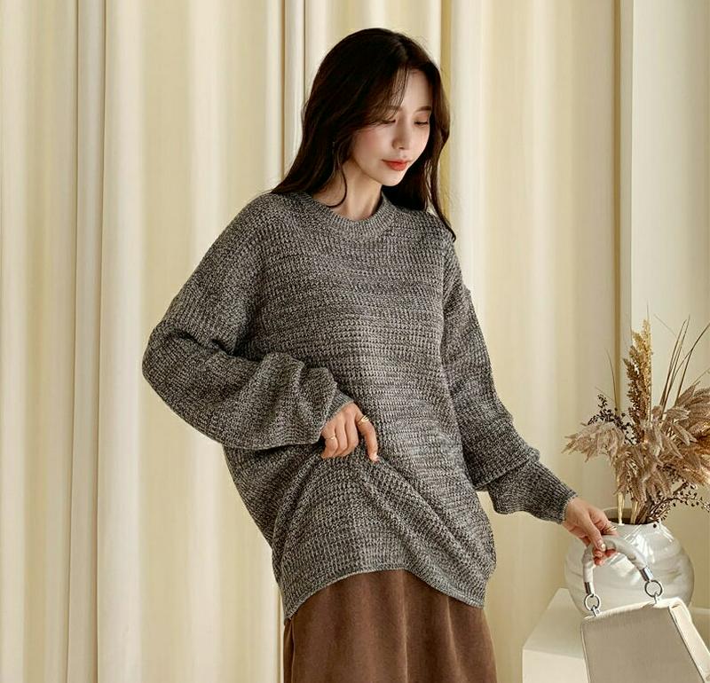 カラーミックスルーズニット・全4色・64297 レディース【tops】【韓国 ファッション トップス ニット ニットトップス ロングスリーブ 長袖 ラウンドネック カラーミックス ルーズ カジュアル オーバーサイズ ゆったり 秋 冬】
