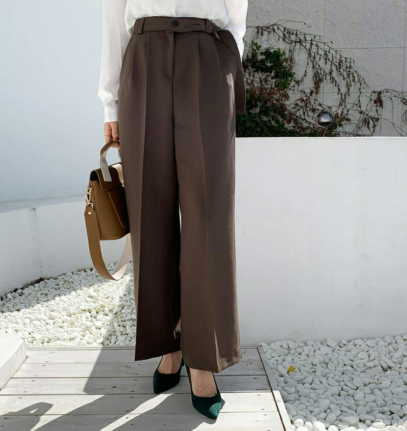 ボタンストラップ付スラックス・全3色・t64607 レディース【pt】【韓国 ファッション ボトムス ズボン パンツ ロングパン