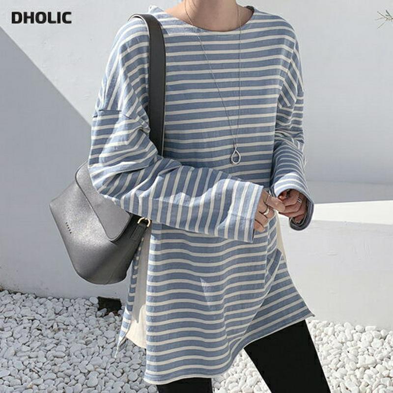 サイド配色ボーダーTシャツ・全3色・b64597 レディース【tops】【韓国 ファッション トップス Tシャツ 長袖 ドロップ