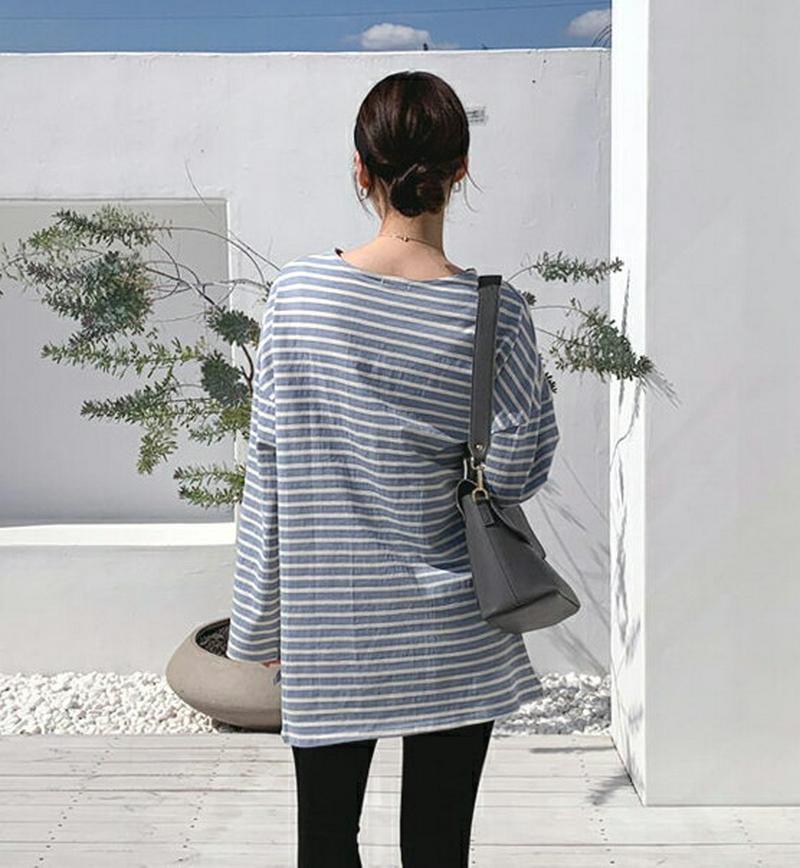 サイド配色ボーダーTシャツ・全3色・b64597 レディース【tops】【韓国 ファッション トップス Tシャツ 長袖 ドロップ
