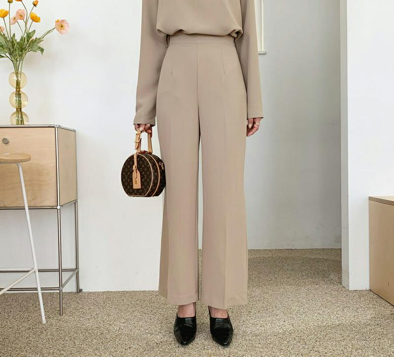 ハイウエストスラックスパンツ・全4色・t64290 レディース【pt】【韓国 ファッション ボトムス ズボン パンツ ロングパン