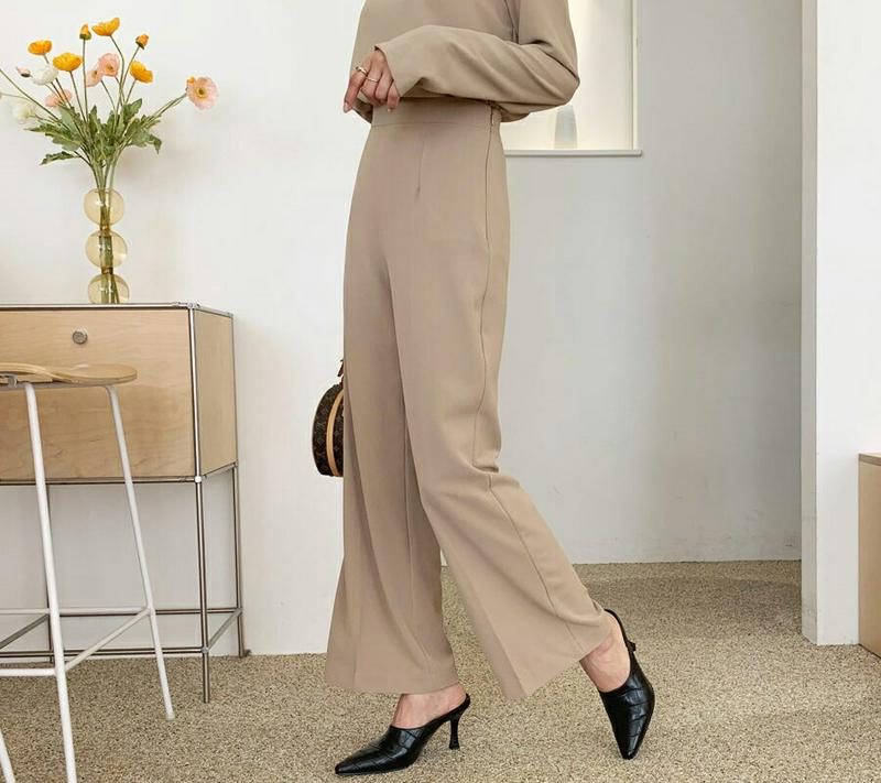 ハイウエストスラックスパンツ・全4色・t64290 レディース【pt】【韓国 ファッション ボトムス ズボン パンツ ロングパン