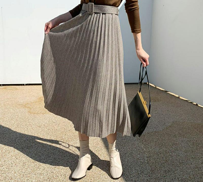 ベルト付グリッタープリーツスカート・全4色・b61340 レディース【sk】【韓国 ファッション ボトムス スカート ロング丈 ロングスカート プリーツ プリーツスカート グリッター 生地 ベルト付 ウエストゴム 楽ちん 揺れ感 大人 上品 秋 冬】