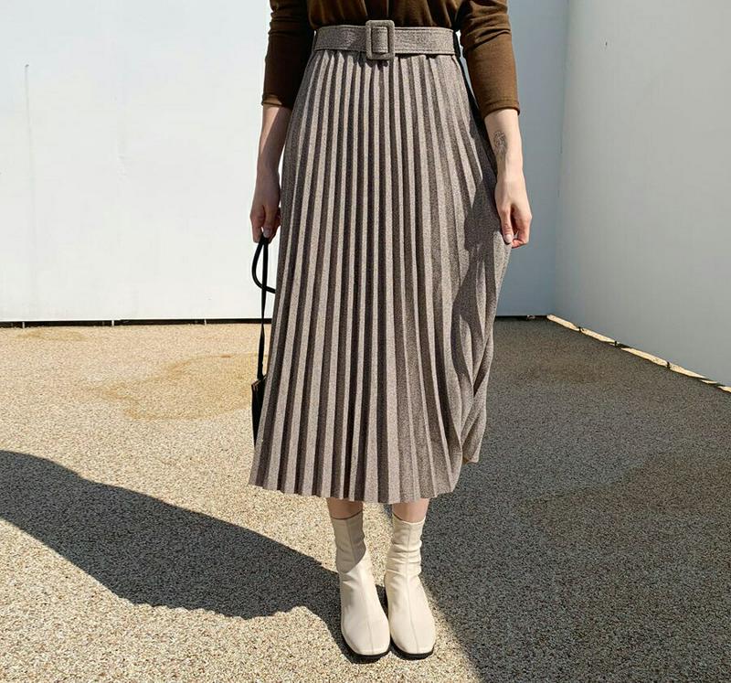 ベルト付グリッタープリーツスカート・全4色・b61340 レディース【sk】【韓国 ファッション ボトムス スカート ロング丈 ロングスカート プリーツ プリーツスカート グリッター 生地 ベルト付 ウエストゴム 楽ちん 揺れ感 大人 上品 秋 冬】