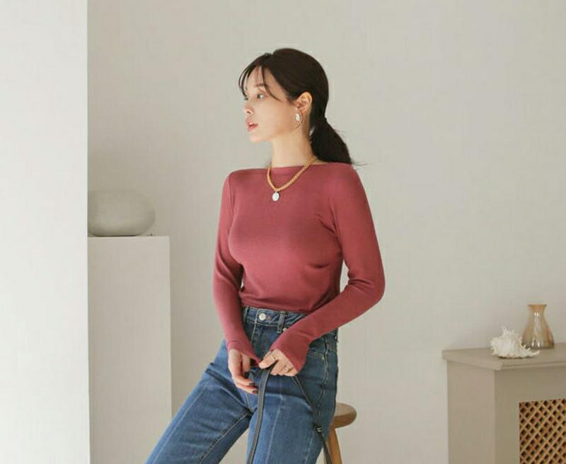 【新作10%OFF】裏起毛ボートネックTシャツ・全4色・b64554 レディース【tops】【韓国 ファッション トップス Tシ