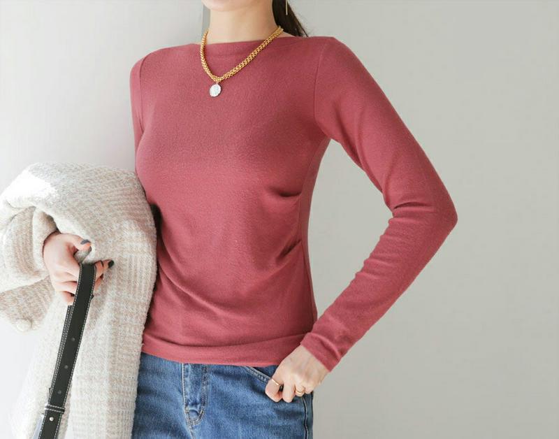 【新作10%OFF】裏起毛ボートネックTシャツ・全4色・b64554 レディース【tops】【韓国 ファッション トップス Tシ