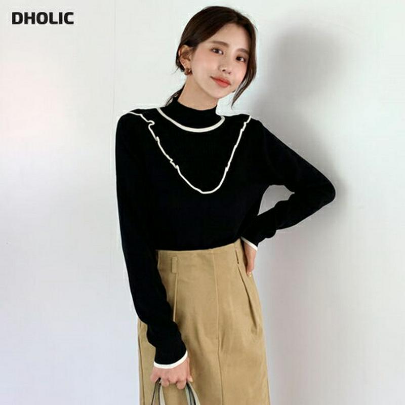 【新作10%OFF】配色フリルニット・全3色・b61310 レディース【tops】【韓国 ファッション トップス ニット ニット