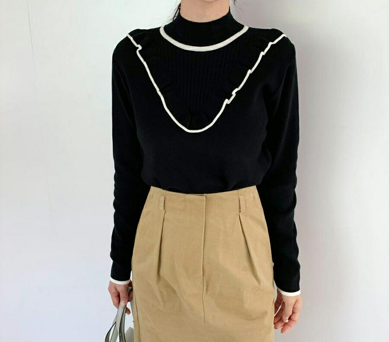 【新作10%OFF】配色フリルニット・全3色・b61310 レディース【tops】【韓国 ファッション トップス ニット ニット