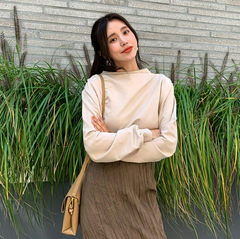 【新作10%OFF】モックネックTシャツ・全3色・61301 レディース【tops】【韓国 ファッション トップス Tシャツ ロ