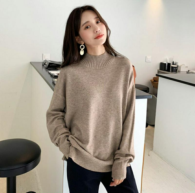 フェイクボタンニット・全4色・61311 レディース【tops】【韓国 ファッション トップス ニット ニットトップス ロングスリーブ 長袖 ハーフネック リブ スリット ボタン シンプル 単色 無地 カジュアル ゆったり 秋 冬】