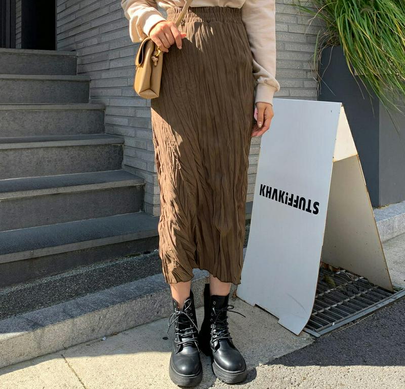 【新作10%OFF】リンクルスカート・全3色・t61339 レディース【sk】【韓国 ファッション ボトムス スカート ロング丈