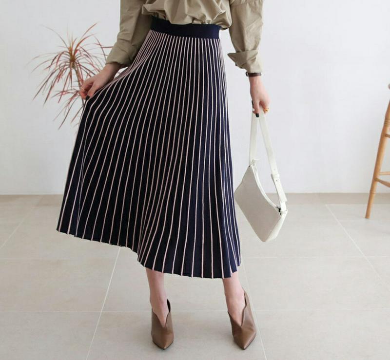 【新作10%OFF】配色プリーツニットスカート・全4色・t64569 レディース【sk】【韓国 ファッション ボトムス スカート