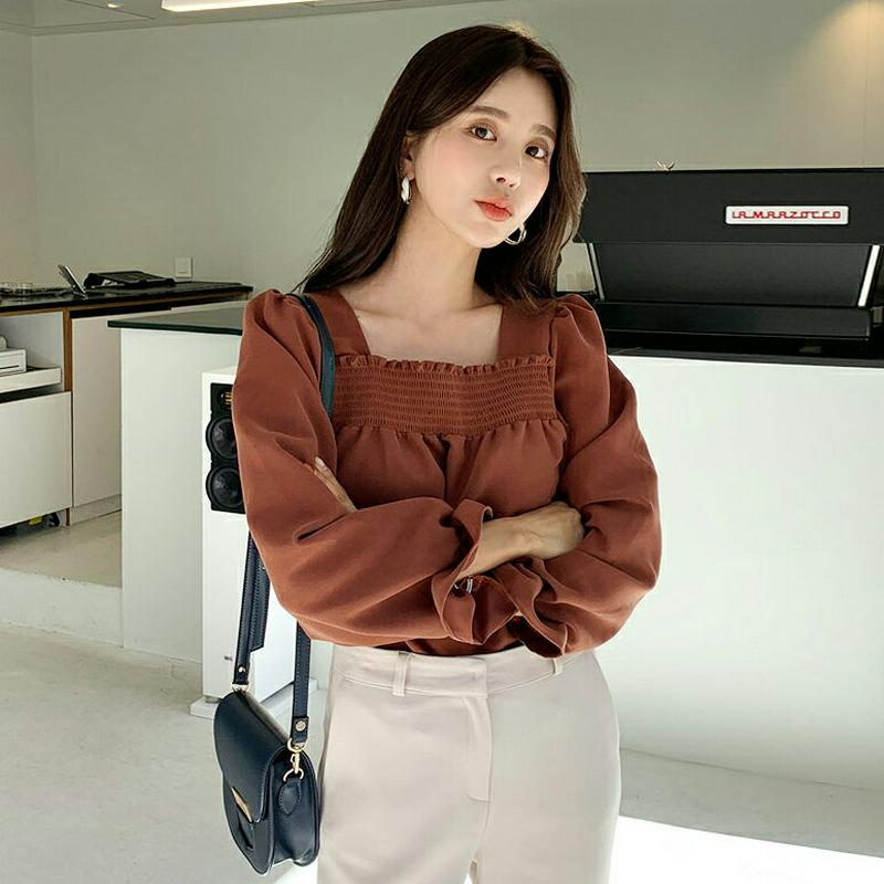 【新作10%OFF】スクエアシャーリングブラウス・全4色・t61305 レディース【bl】【韓国 ファッション トップス ブラウ