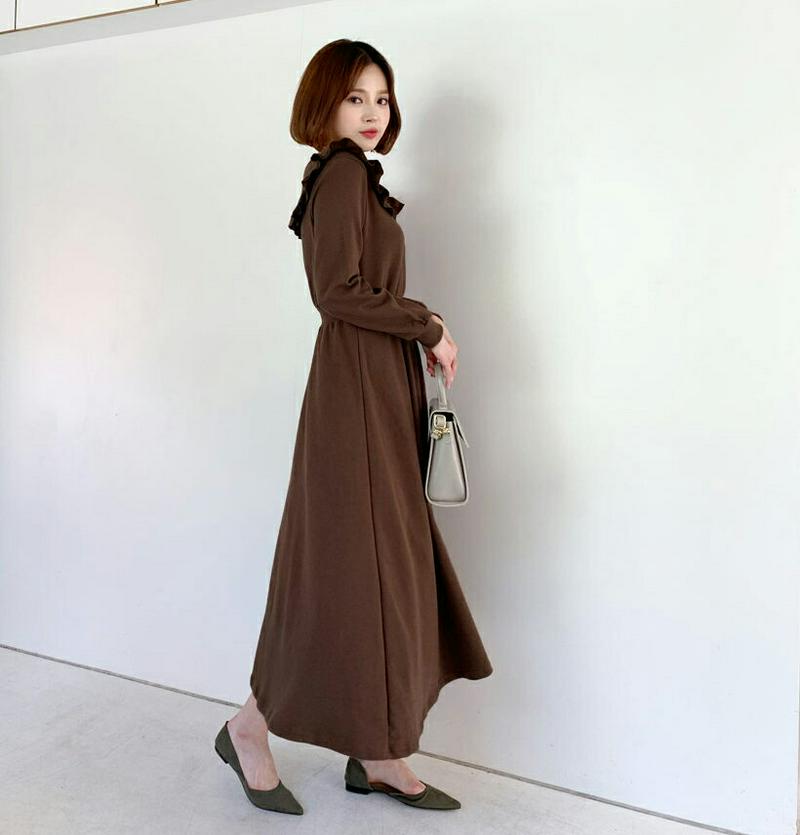 【新作10%OFF】フリルカラーワンピース・全2色・b61316 レディース【ops】【韓国 ファッション ワンピース ロングワ