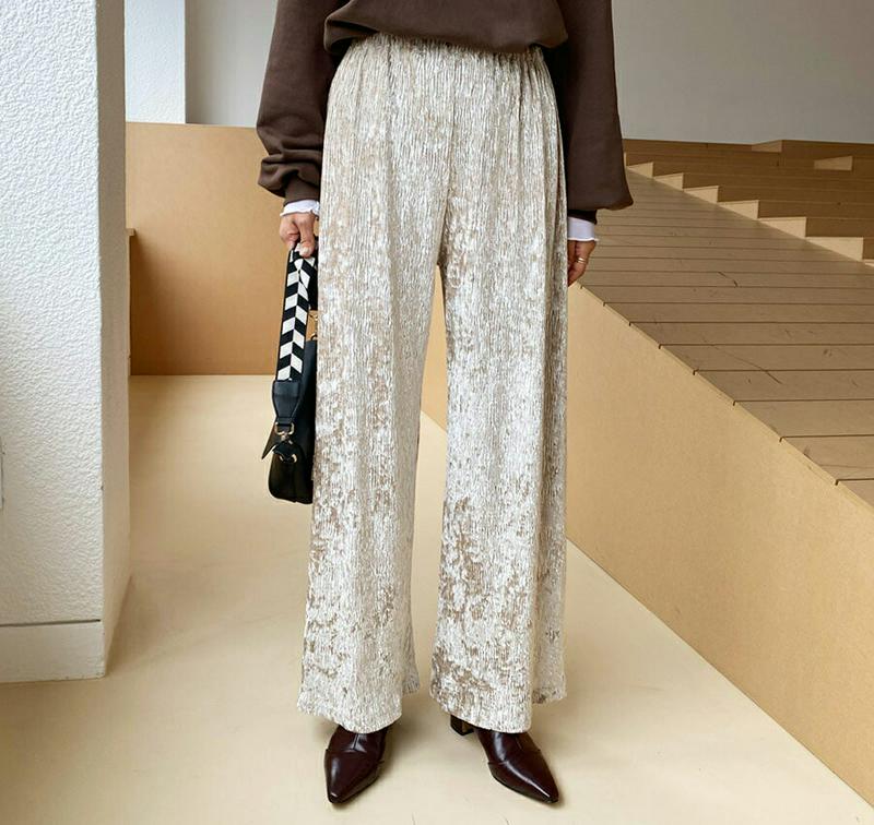 【新作10%OFF】ベロアリンクルパンツ・全3色・t56931 レディース【pt】【韓国 ファッション ボトムス ズボン パンツ