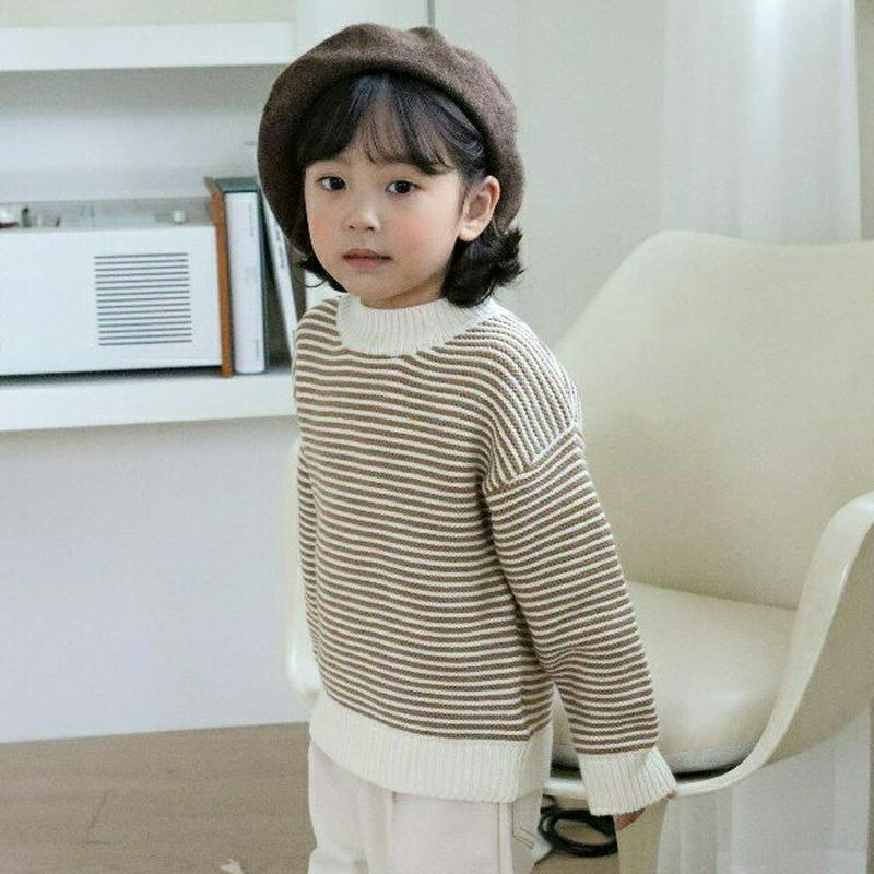 【キッズ10%OFF】配色ボーダーニット・u07461 キッズ【3~8才】【tops】【トップス ニット ニットトップス ボーダ