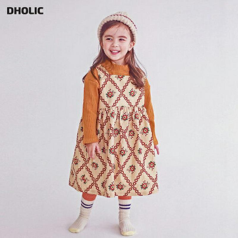 スクエアフラワーワンピース・p007509 キッズ【3~8才】【ops】【ワンピース ロング ロングワンピース 花柄 フラワー スリーブレス ノースリーブ かわいい 可愛い 女の子 春 秋 韓国 韓国子供服 子供 こども 子供服 こども服】【KIDS】