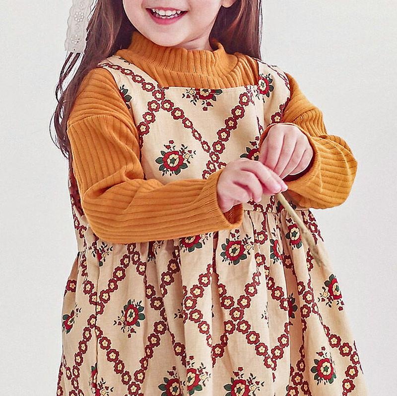 スクエアフラワーワンピース・p007509 キッズ【3~8才】【ops】【ワンピース ロング ロングワンピース 花柄 フラワー スリーブレス ノースリーブ かわいい 可愛い 女の子 春 秋 韓国 韓国子供服 子供 こども 子供服 こども服】【KIDS】