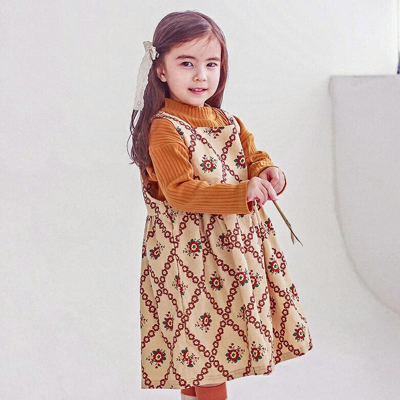 スクエアフラワーワンピース・p007509 キッズ【3~8才】【ops】【ワンピース ロング ロングワンピース 花柄 フラワー スリーブレス ノースリーブ かわいい 可愛い 女の子 春 秋 韓国 韓国子供服 子供 こども 子供服 こども服】【KIDS】