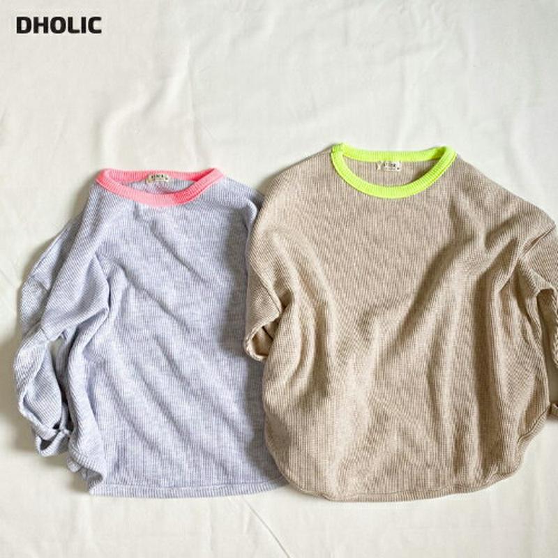 【キッズ10%OFF】配色ワッフルTシャツ・u07472 キッズ【3~8才】【tops】【トップス Tシャツ 長袖 ワッフル ワ