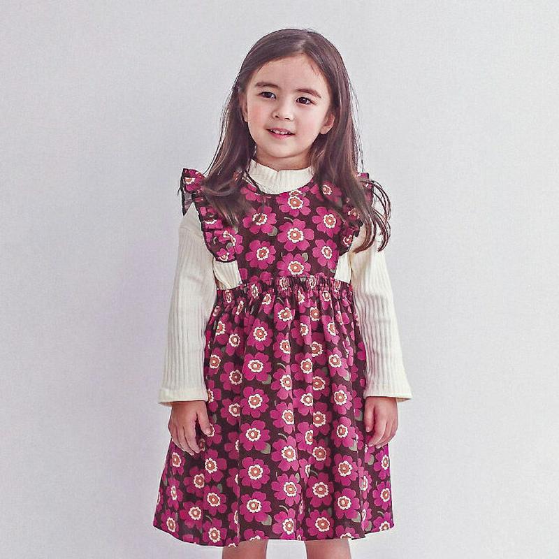 フリルフラワーワンピース・p007512 キッズ【3~8才】【ops】【ワンピース ミディ丈 ミディワンピース スリーブレス ノースリーブ フリル 花柄 フラワー 可愛い かわいい レトロ 女の子 春 秋 韓国 韓国子供服 子供 こども 子供服 こども服】【KIDS】