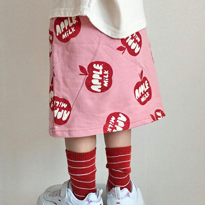 【キッズ10%OFF】アップルプリントスカート・u07454 キッズ【3~8才】【sk】【スカート ミディ丈 ミディスカート 総