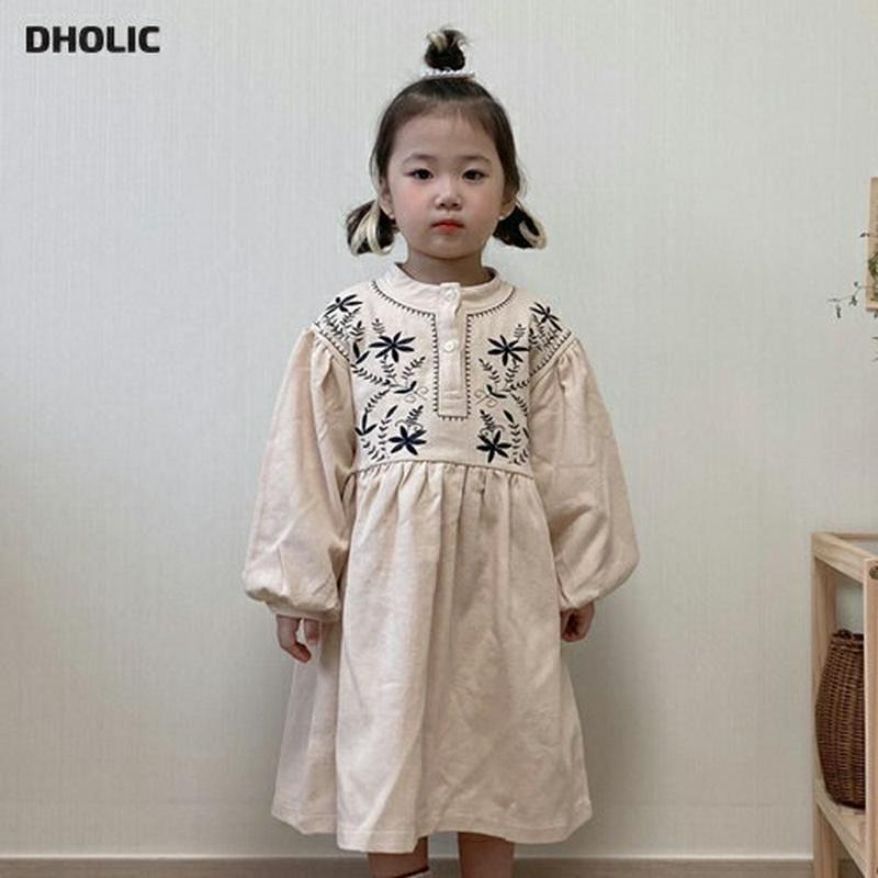 【キッズ10%OFF】刺繍バンドカラーワンピース・u07480 キッズ【3~8才】【ops】【ワンピース ロング ロングワンピー