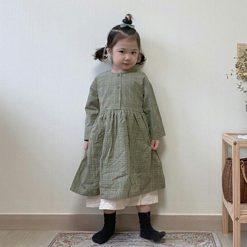 【キッズ10%OFF】配色ヘムチェックワンピース・u07451 キッズ【3~8才】【ops】【ワンピース ロング ロングワンピー