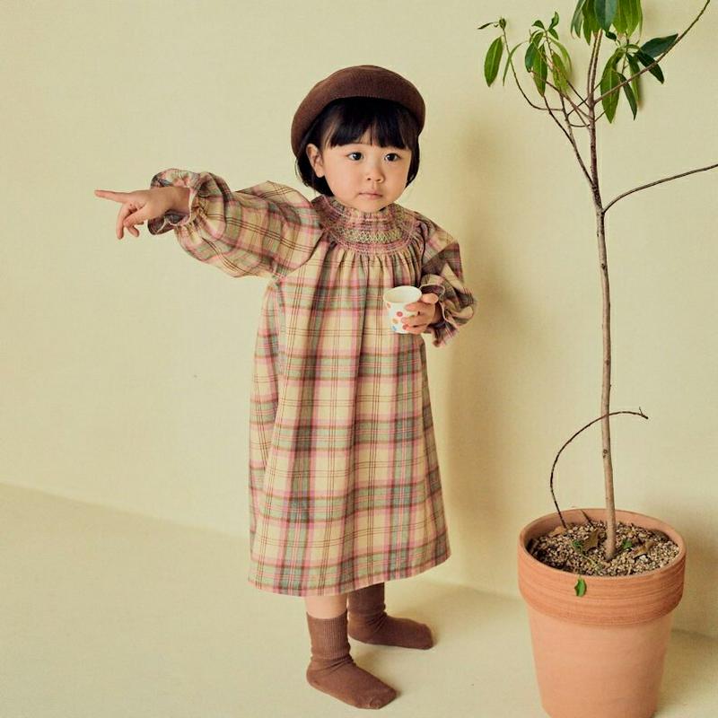 【キッズ10%OFF】シャーリングチェックワンピース・u07388 キッズ【3~8才】【ops】【ワンピース ロング ロングワン