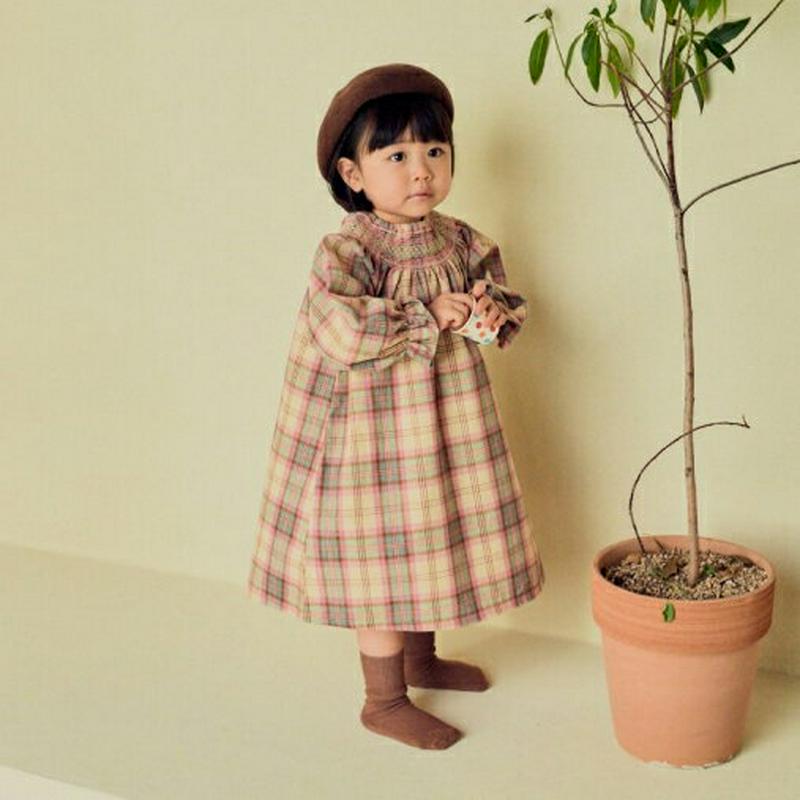 【キッズ10%OFF】シャーリングチェックワンピース・u07388 キッズ【3~8才】【ops】【ワンピース ロング ロングワン