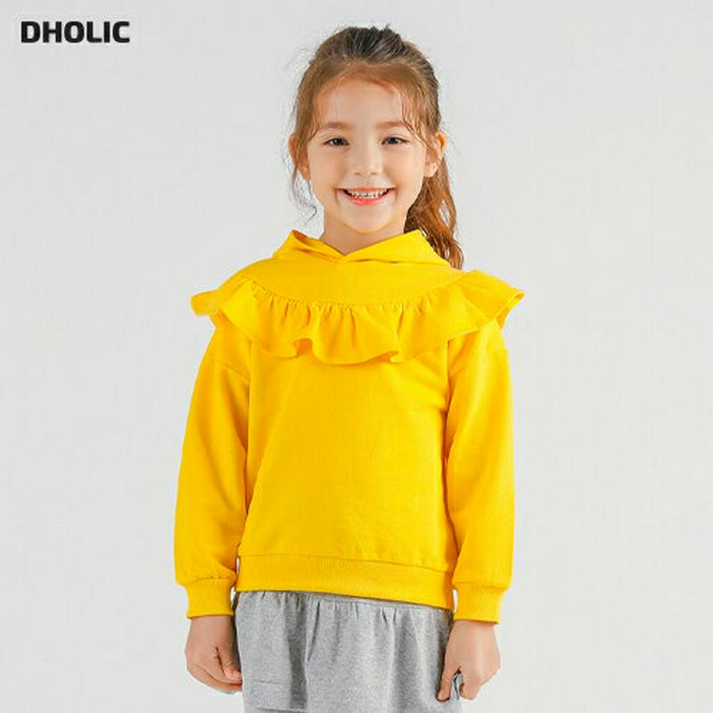 フリルフーディ・p007500 キッズ【3~8才】【tops】【トップス フーディー フード 長袖 フリル 単色 無地 シンプル カジュアル ラフ 可愛い かわいい 女の子 秋 冬 韓国 韓国子供服 子供 こども 子供服 こども服】【KIDS】