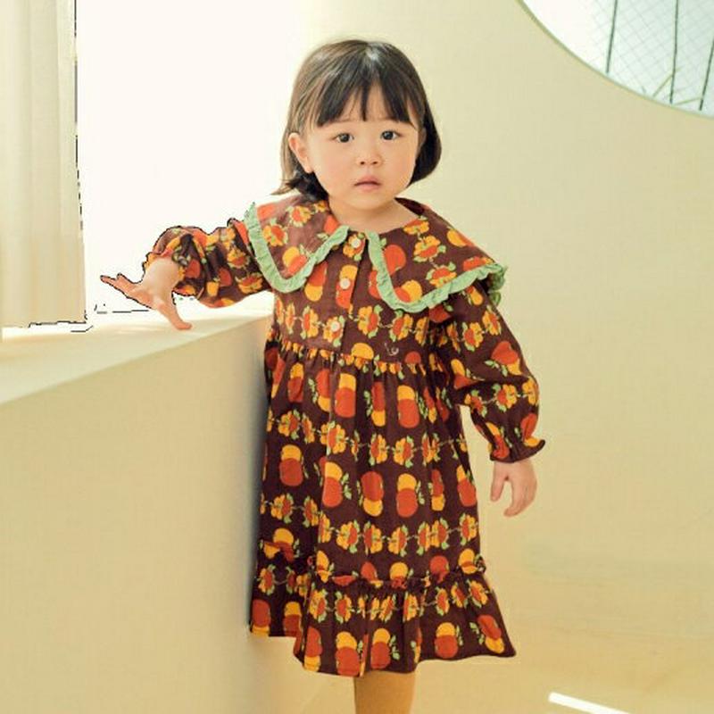 【キッズ10%OFF】フリルカラー花柄ワンピース・u07374 キッズ【3~8才】【ops】【ワンピース ロング ロングワンピー